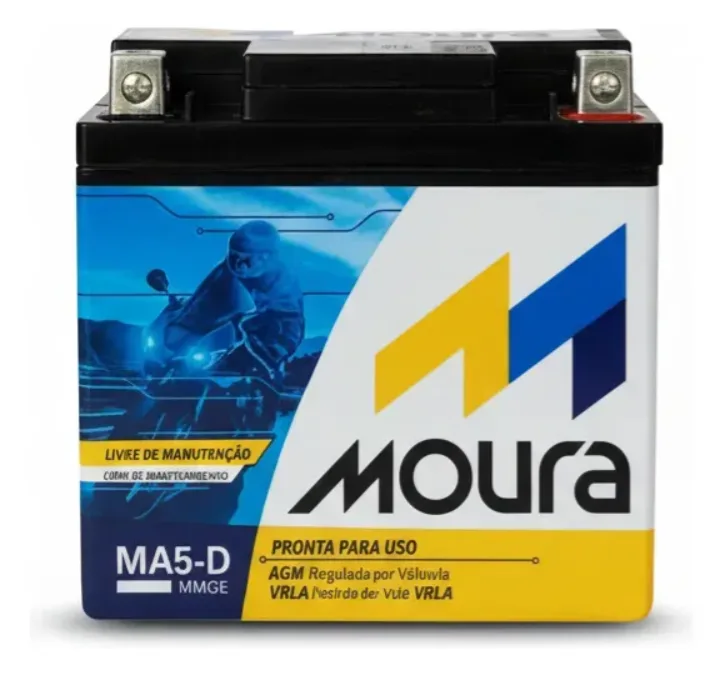 Bateria De Moto Moura MA5D 12v5ah Moura Moto Titan/ Fan/ Biz/ Bros/ Fazer/ Xre/ Crf/ Pcx 125 150 160 190 Selada Com Caixa Ma5