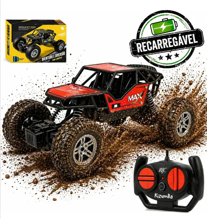 Carrinho Controle Remoto Rally Jipe Max Carro Grande Bateria Recarregavel Off Road Com Amortecedores 4x4 Brinquedo Kizumba