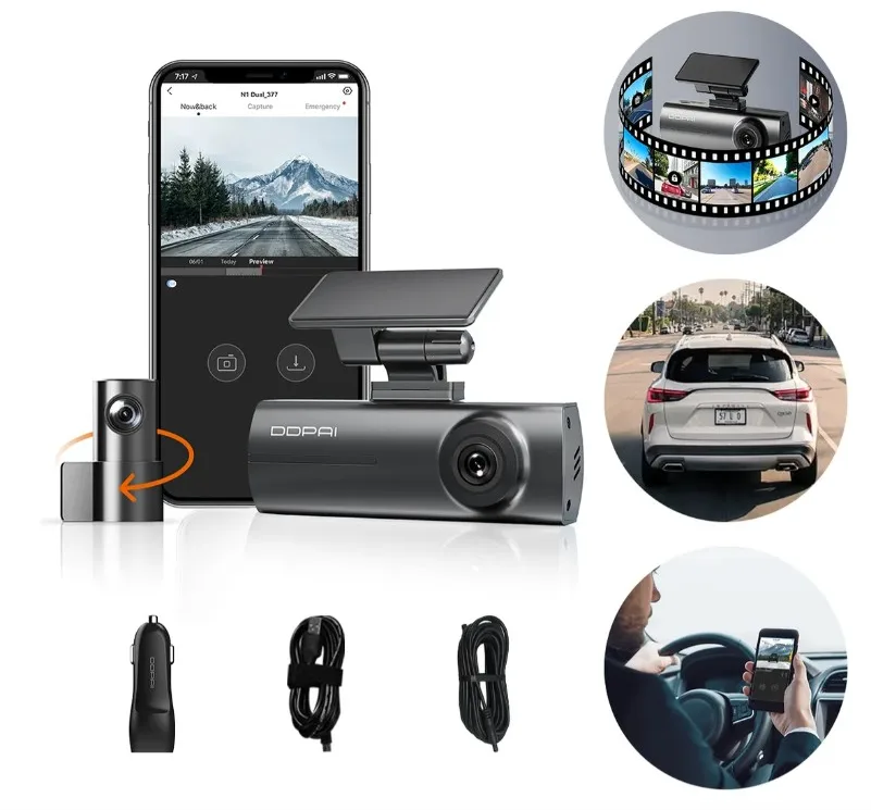 Ddpai N1 Dual Câmera Veicular 1296p+1080p Uber Nightvis App