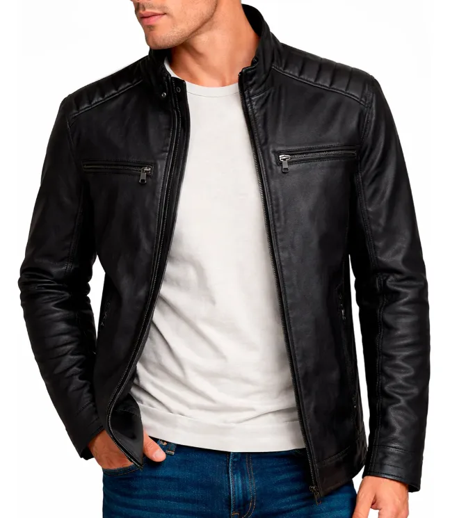 Jaqueta De Couro Masculino Slim Inverno Frio Sem Capuz