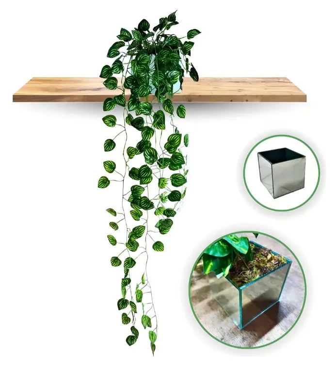 Jiboia Artificial Pendente Espelhada 90cm Com Vaso Incluído