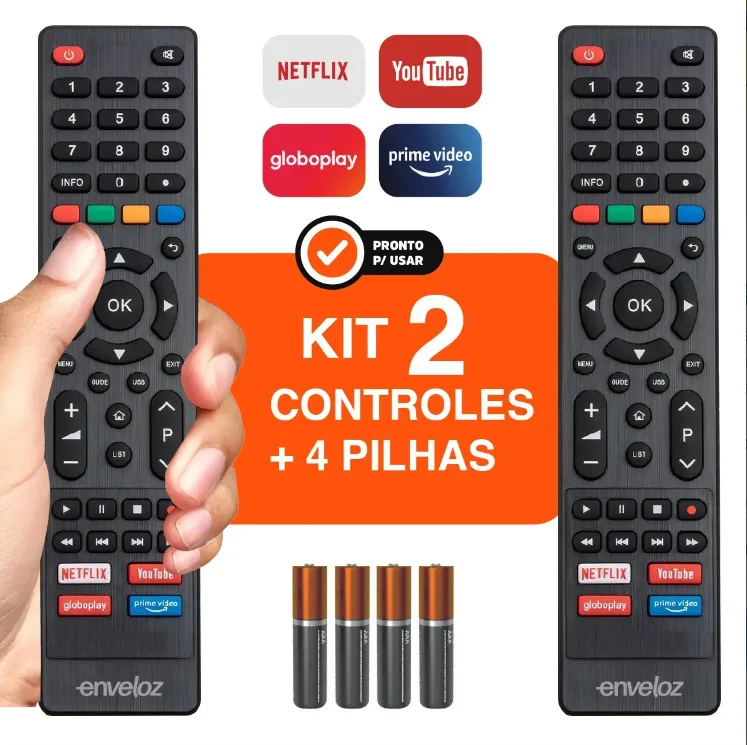 Kit 2 Controles Remotos Para Tv Philco Smart Netflix YouTube Pilhas Inclusas Teclas GloboPlay Amazon Atacado