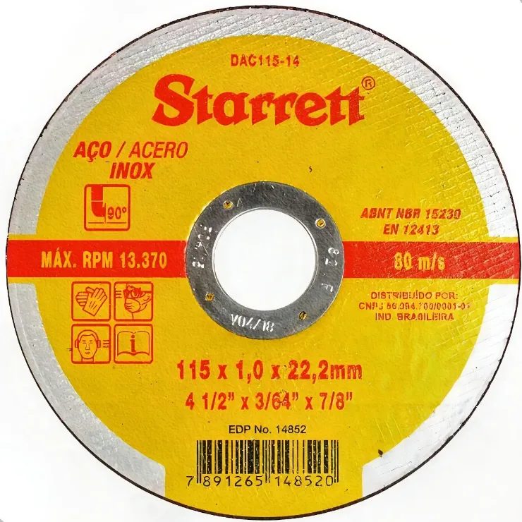 Kit 24 Discos de Corte Starrett de 4.1/2" x 1mm para Aço Inox e Metal