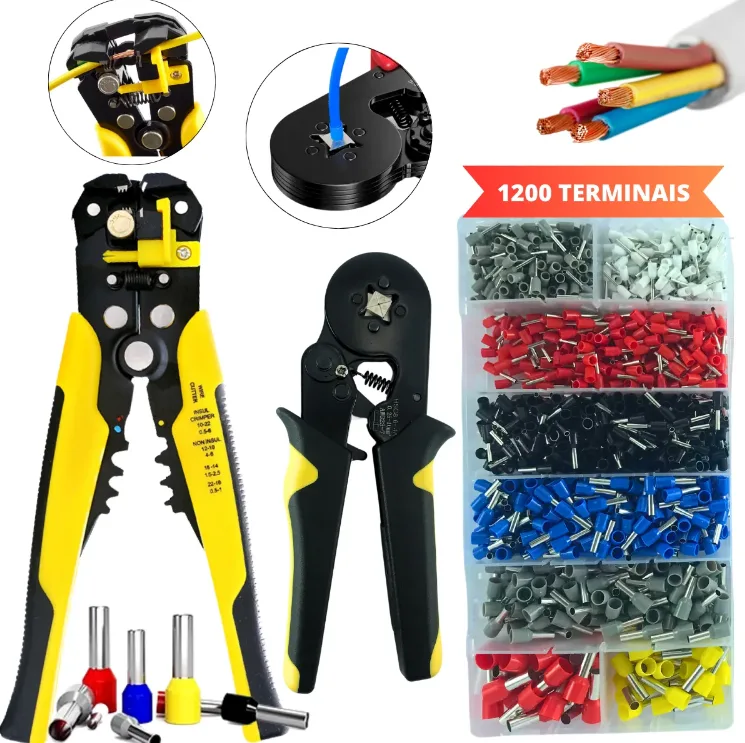 Kit Alicate Crimpar Descascador 1200 Terminais Ilhós Tubular Cietec