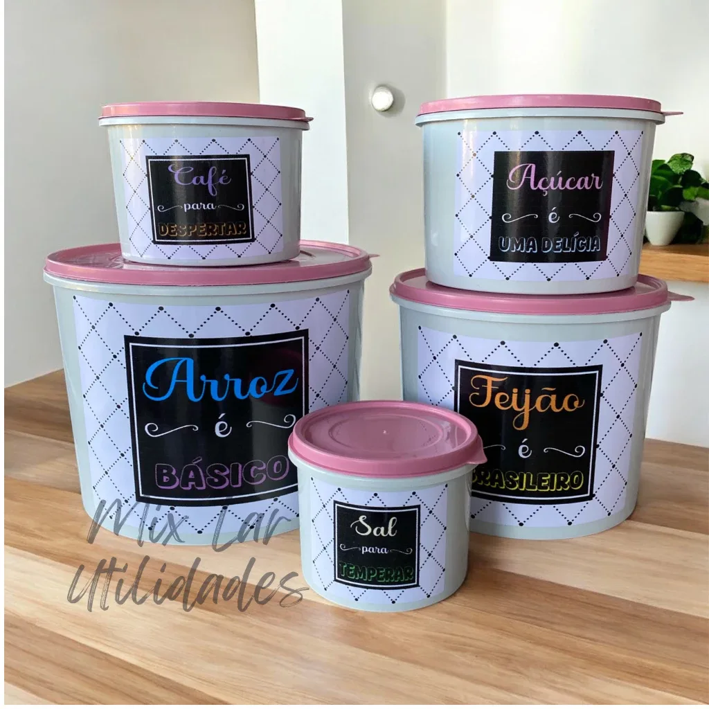 Kit de potes mantimentos de cozinha com 5 peças porta condimentos