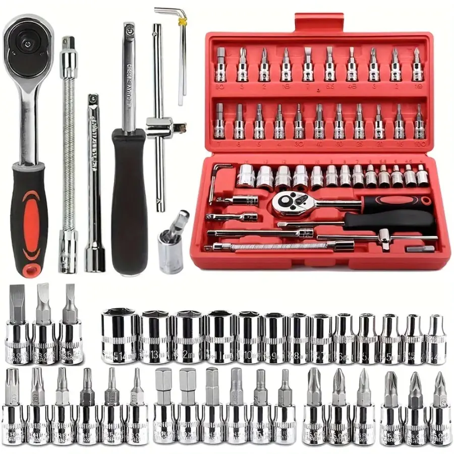 Kit Jogo 46 Peças Chaves de Soquetes Catraca e Bits (Com Maleta)