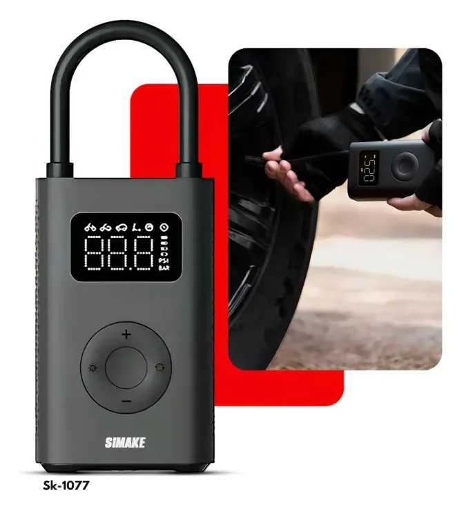 Mini Compressor Digital Simake Bomba De Encher Pneus Portátil Para Carro Bicicleta Motocicletas Cor Preto Com Calibrador