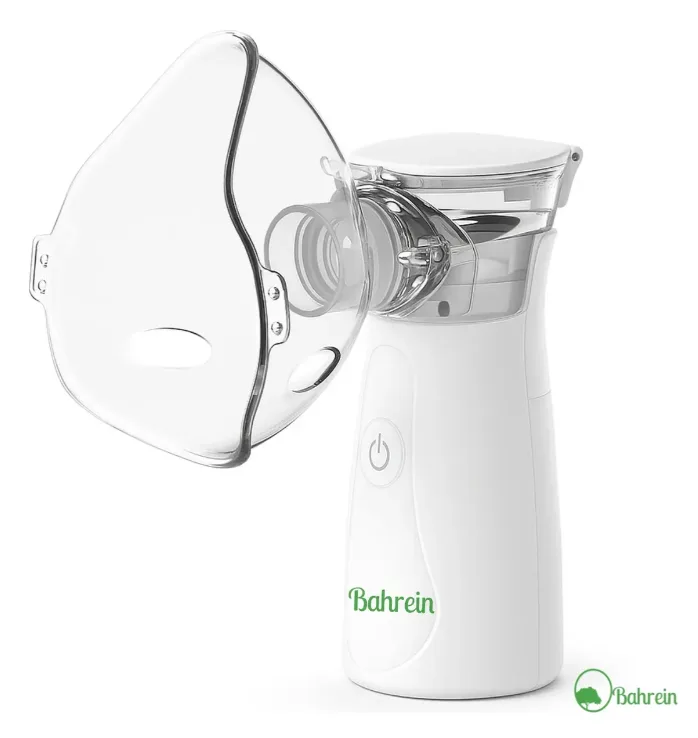 Nebulizador Inalador Portátil Marca Bahrein Sem Fio A Pilha ou Cabo USB Cor Branco com azul Compacto Mesh Bivolt Nebulizador Com Rede Vibratória Aparelho Para Inalação Inalador Silencioso