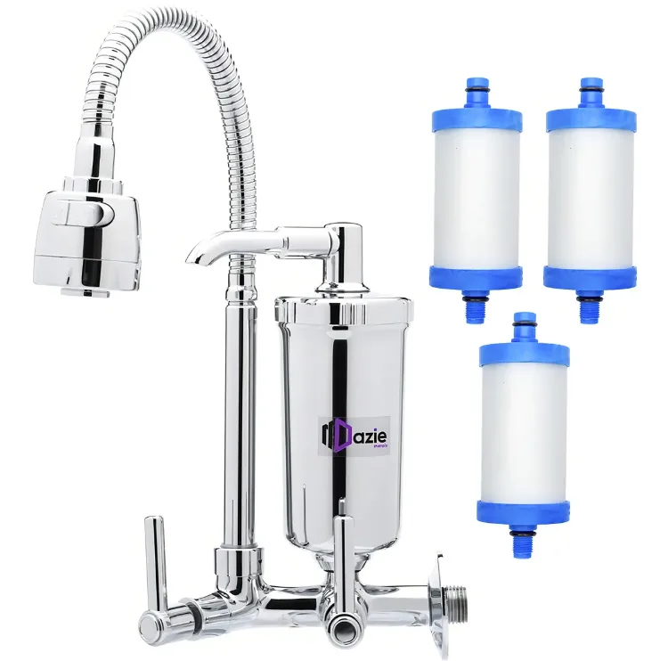 Torneira Dazie Metais Com Filtro Cozinha Para Parede Flexível Móvel Em Abs Cromado Filtro Carbon Block Purificador De Agua Com 2 Velas Extras