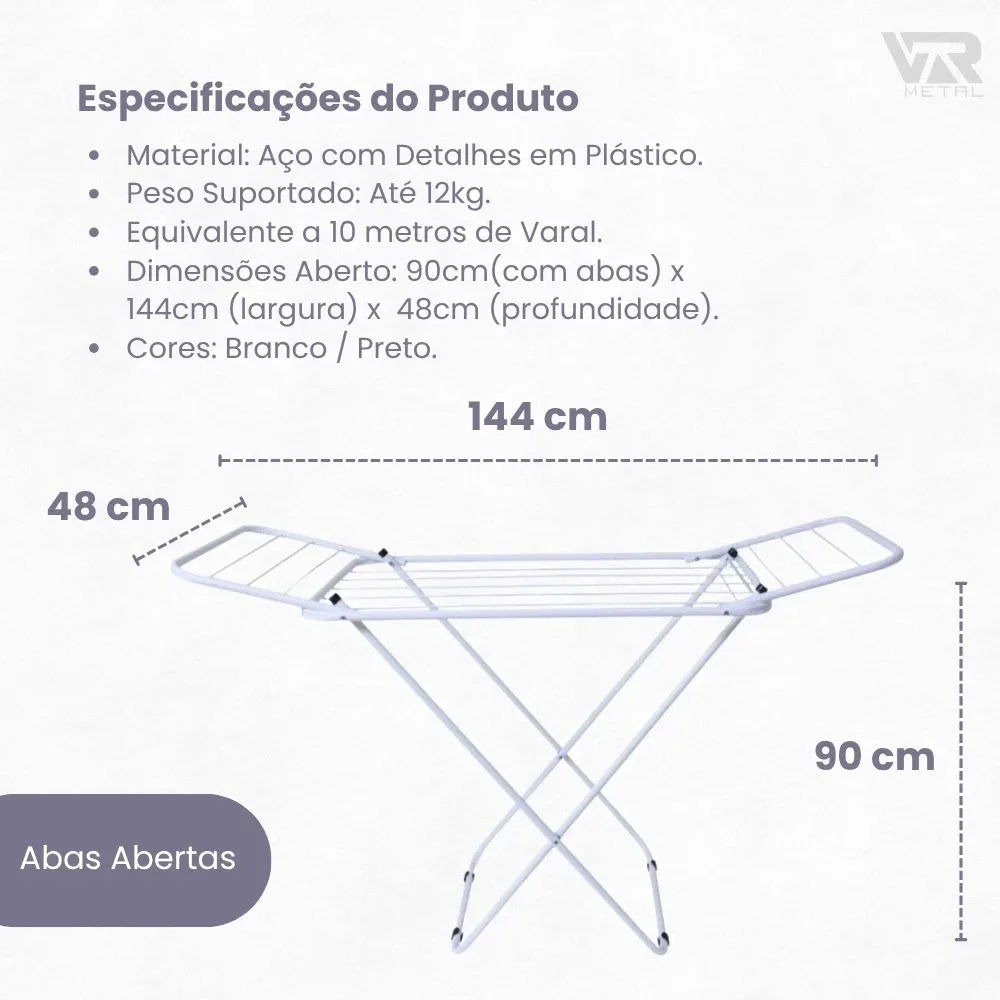 Varal Dobrável de Chão com Abas | Extra Leve, Reforçado e Não Enferruja | Pintura Eletrostática Ideal para Apartamento