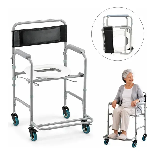 Cadeira De Banho Dobrável Higiênica Rodas Sanitária Idoso - R$ 172,90