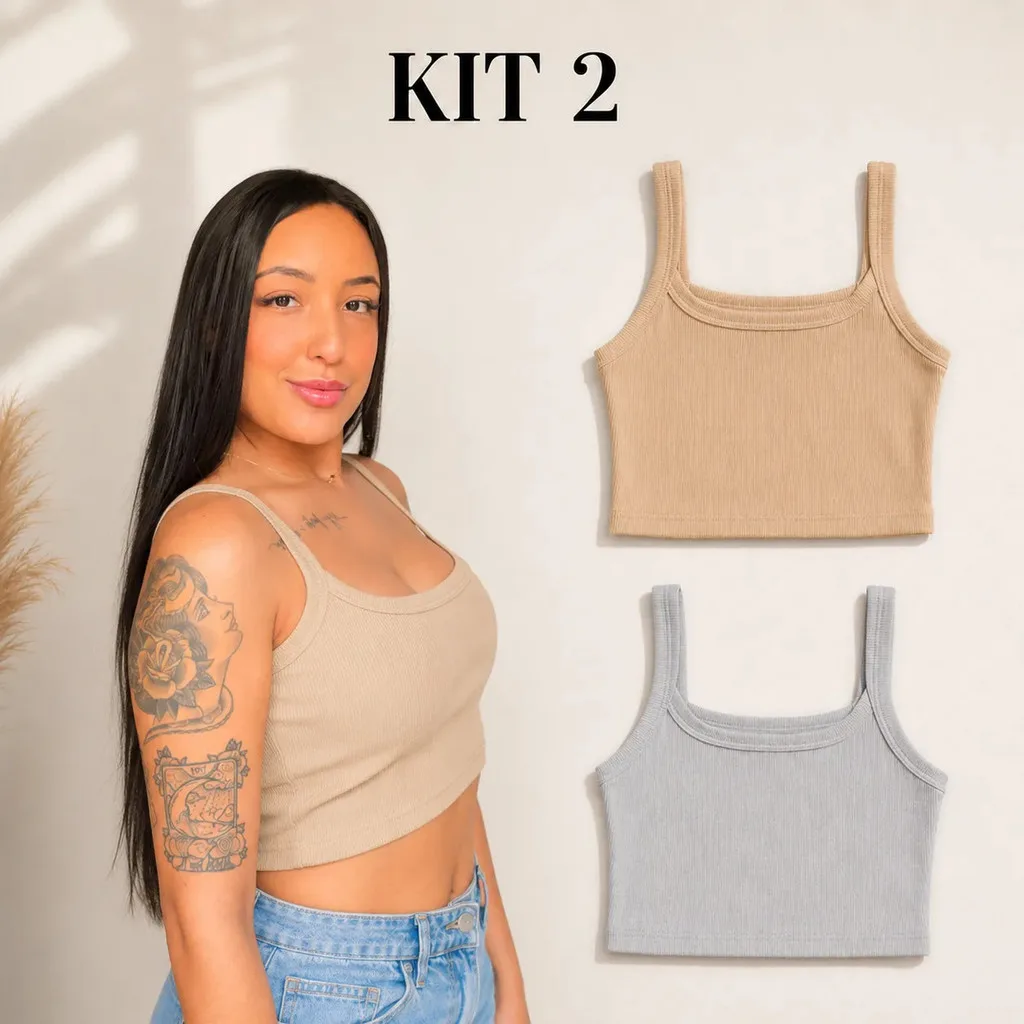 Kit 2 Regata Top/cropped Femenina Canelada Forrada Basic Mod | Shopee Brasil