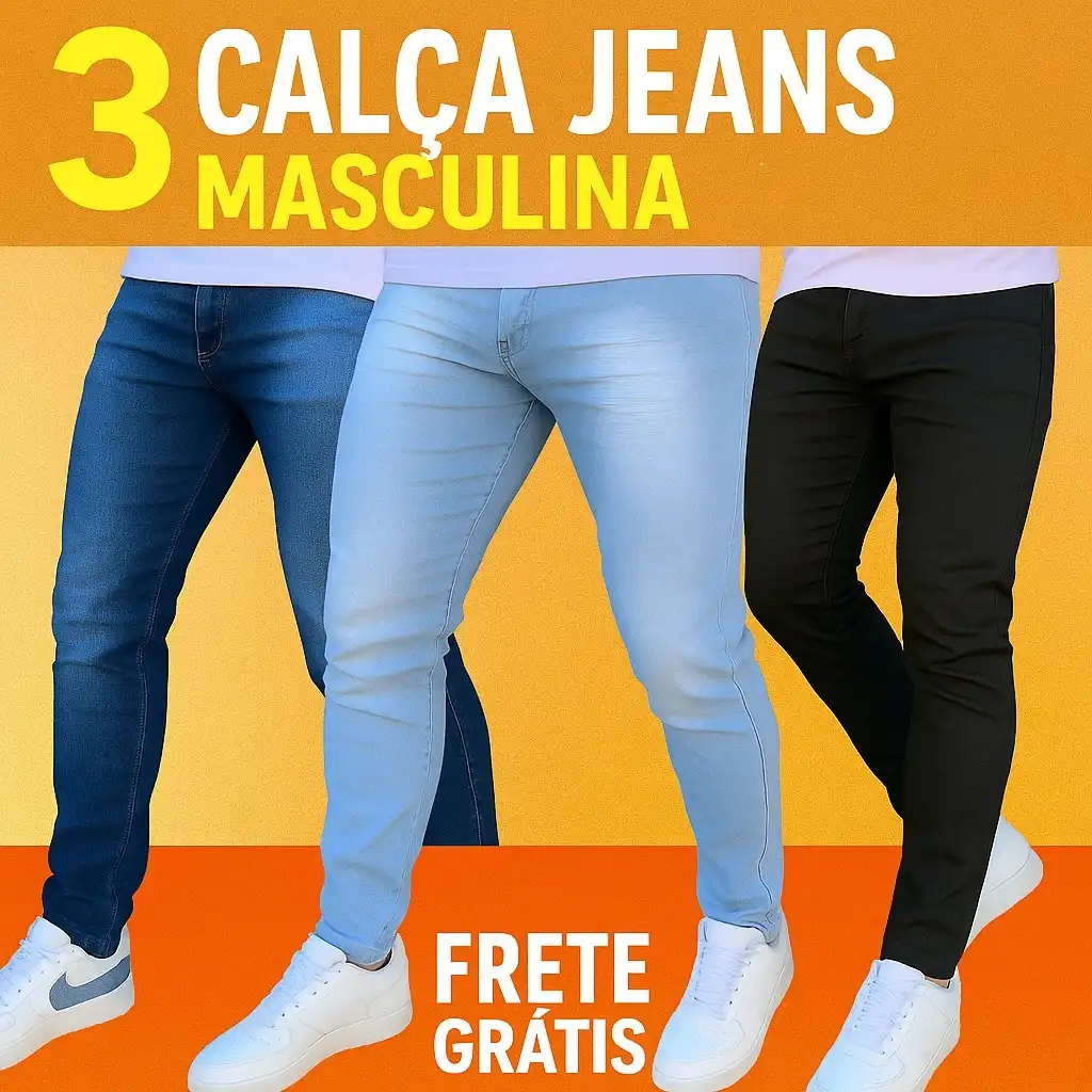 kit calças jeans masculina com lycra skinny confortavel para o dia dia Original promoção