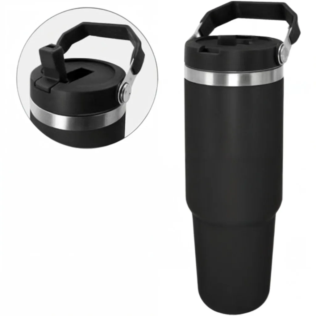 Personalizado - Garrafa Flip Straw Tumbler com Alça Superior e Canudo (900ml) - Preto | Shopee Brasil