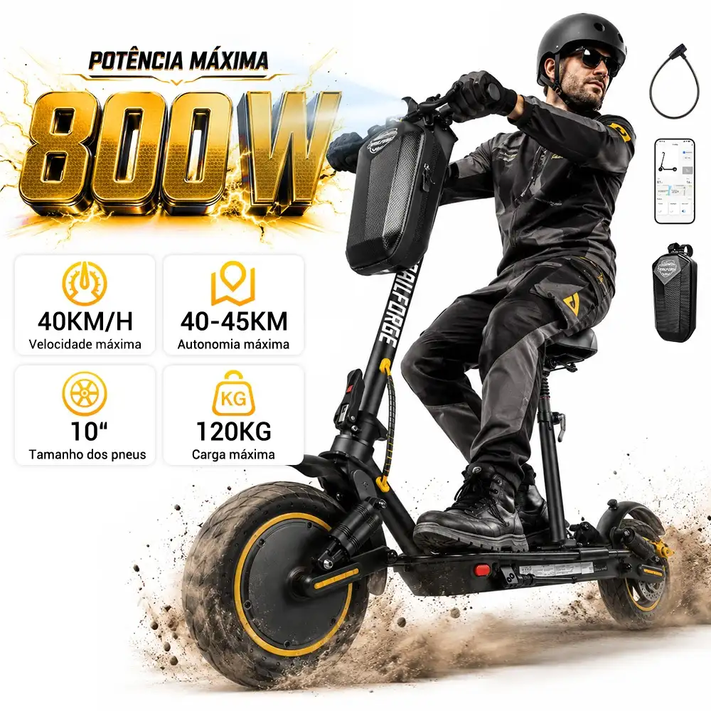 Trailforge-T1 patinete elétrico 120kg 800w 40Km/h Até 45km electric scooter with Bluetooth App